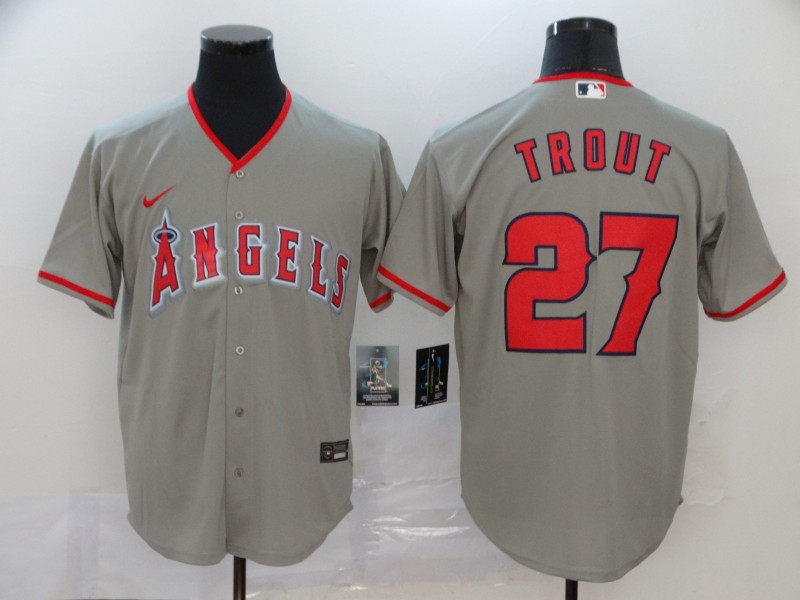Men's Los Angeles Angels Mike Trout #27 Gray Sewn Jersey